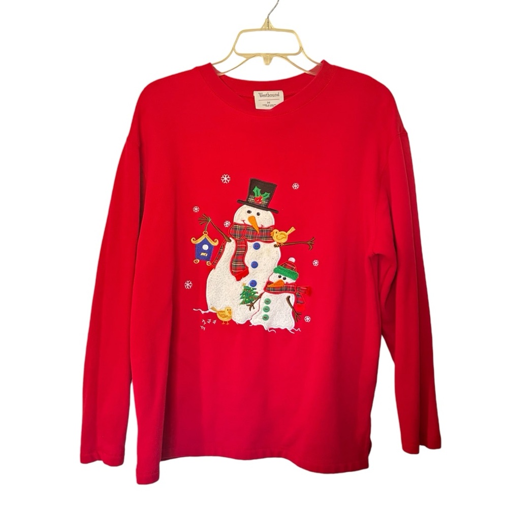 Westbound Women’s Red Snowman Embroidered Winter Christmas Sweatshirt - Picture 2 of 6